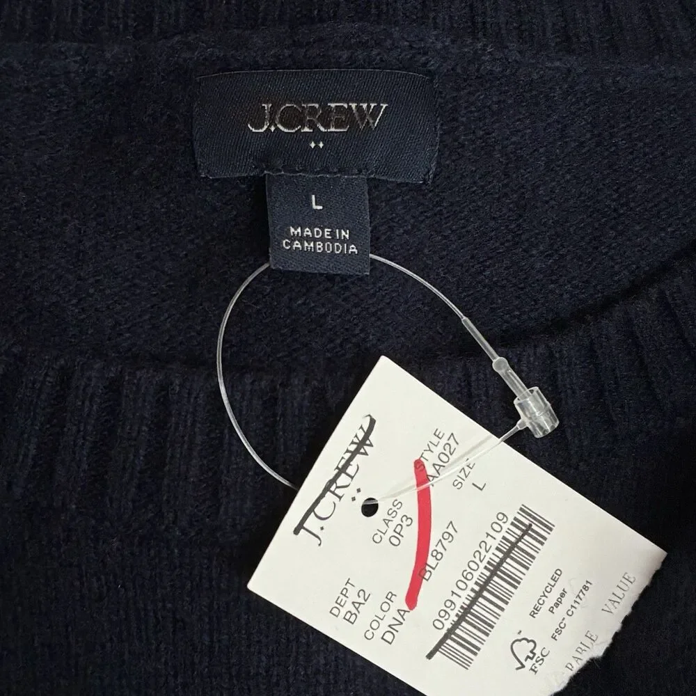 J Crew Sweater Mens Large Deep Navy Blue Lambswool Wool Blend Crewneck AA027 NWT